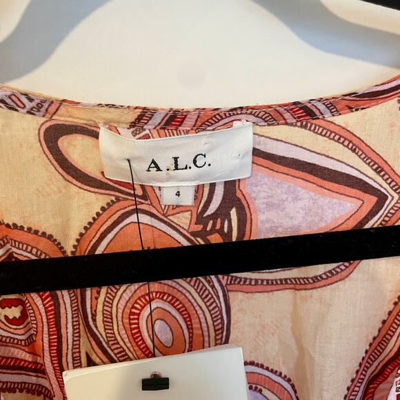 NWT A.L.C. Luna Mini Dress Smocked Ruched Ruffle ALC V-Neck Paisley Print sz S 4 - Picture 5 of 15